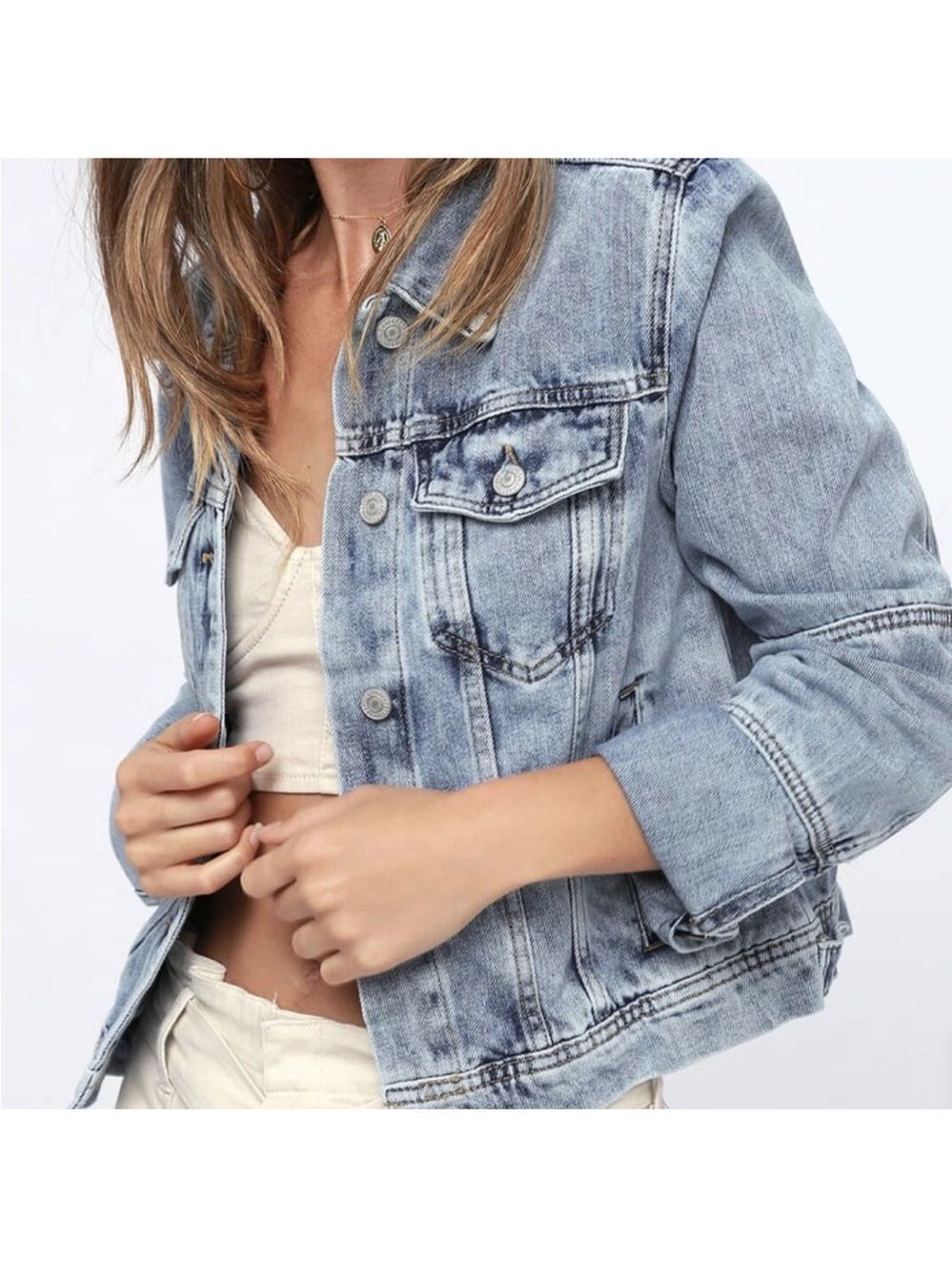 Free People Rumors Light Wash Blue Denim Jean Jacket Size XL - Picture 2 of 11